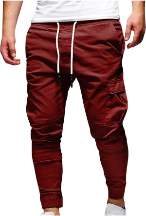 Aymnlox Mens Slim Fit Pants Elastic Waist Drawstring Solid Casual Joggers Sweatpants Fall Classic Workout Tapered Trousers