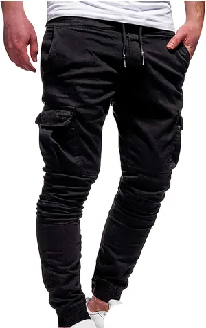 Aymnlox Mens Slim Fit Pants Elastic Waist Drawstring Solid Casual Joggers Sweatpants Fall Classic Workout Tapered Trousers