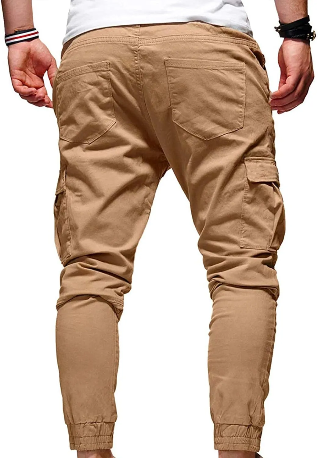 Aymnlox Mens Slim Fit Pants Elastic Waist Drawstring Solid Casual Joggers Sweatpants Fall Classic Workout Tapered Trousers