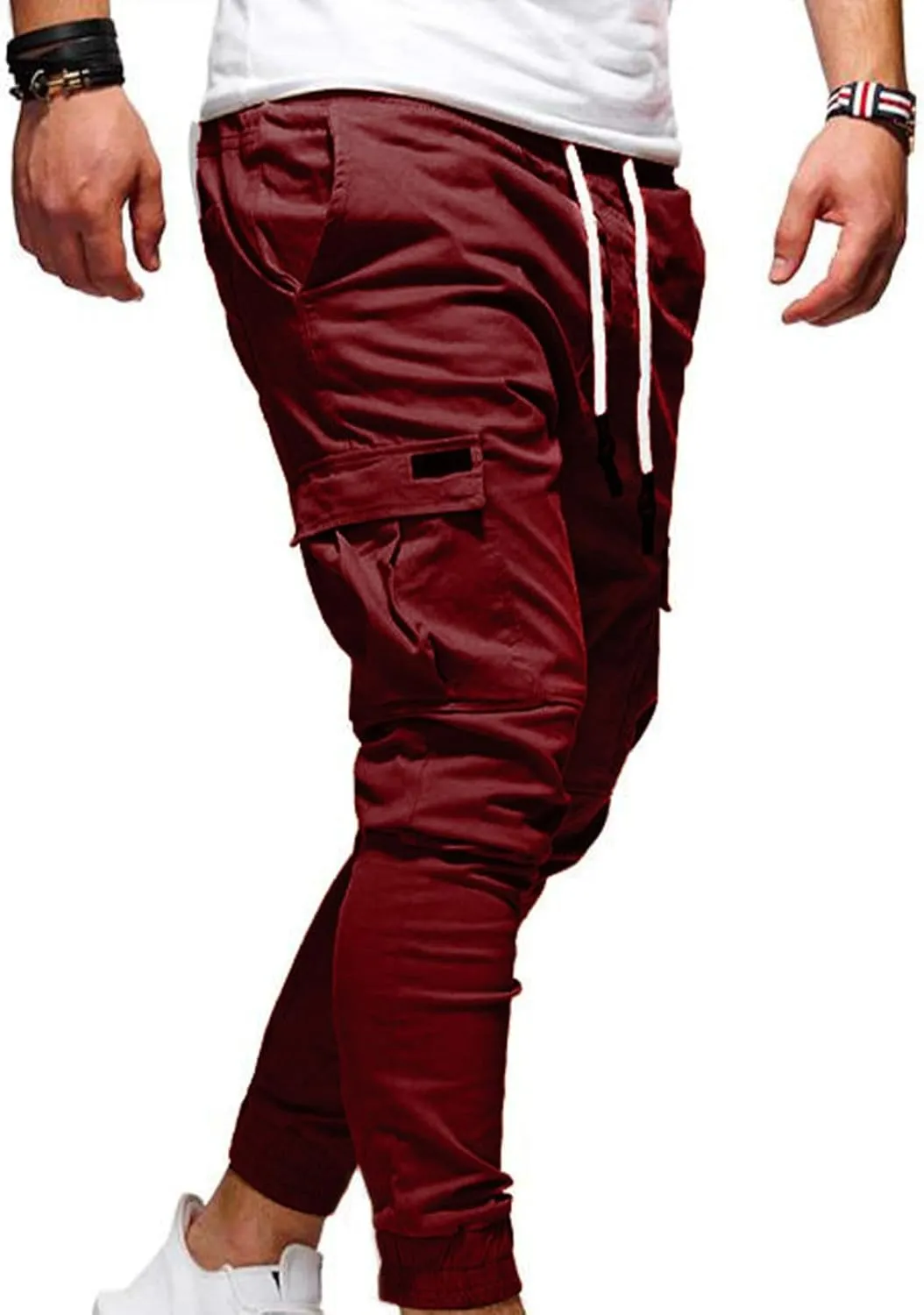 Aymnlox Mens Slim Fit Pants Elastic Waist Drawstring Solid Casual Joggers Sweatpants Fall Classic Workout Tapered Trousers