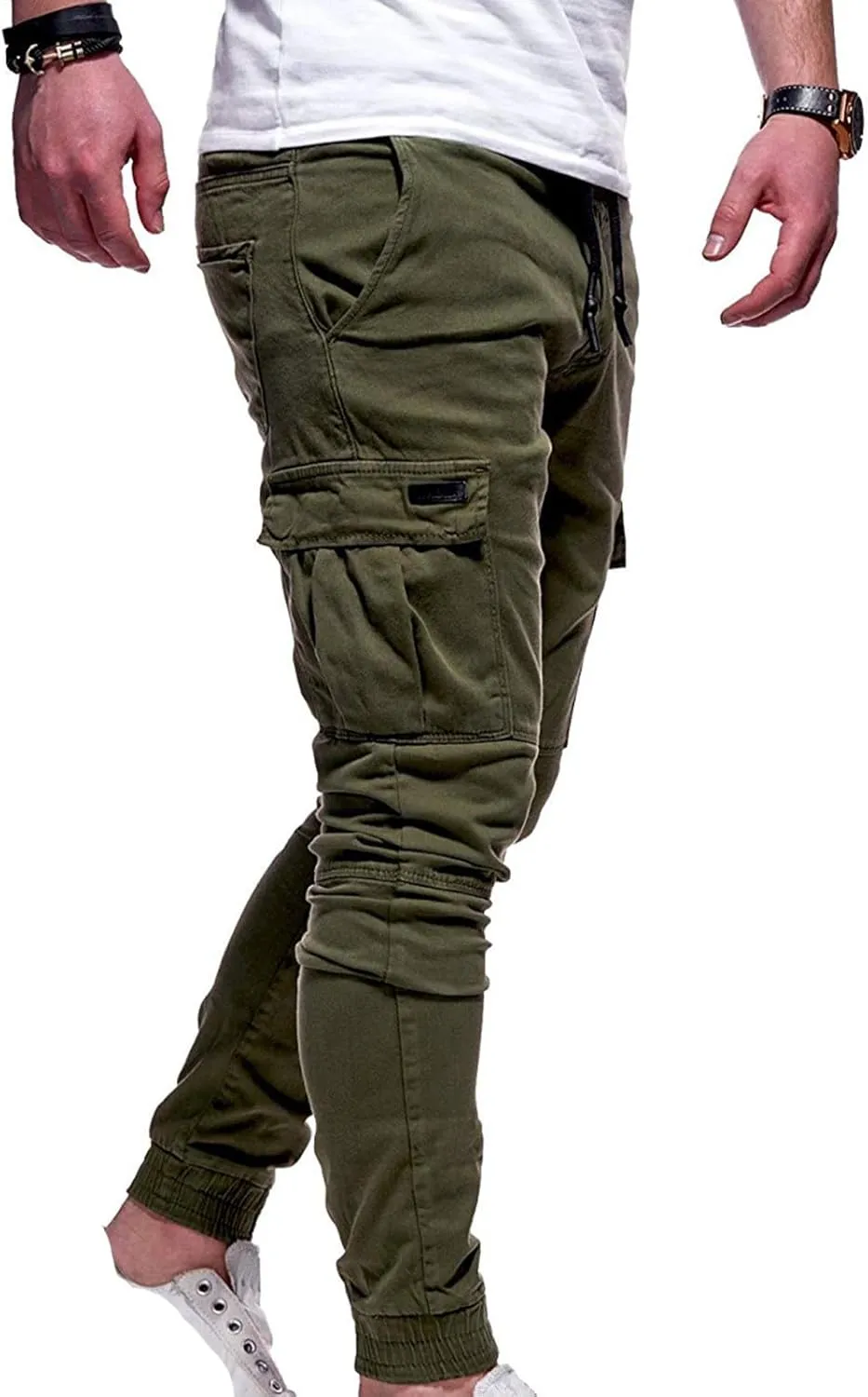 Aymnlox Mens Slim Fit Pants Elastic Waist Drawstring Solid Casual Joggers Sweatpants Fall Classic Workout Tapered Trousers