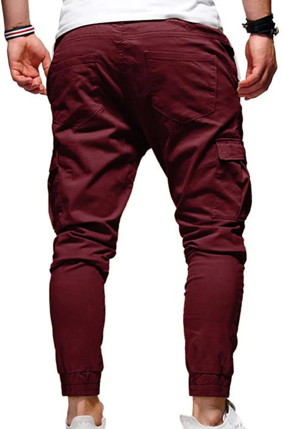 Aymnlox Mens Slim Fit Pants Elastic Waist Drawstring Solid Casual Joggers Sweatpants Fall Classic Workout Tapered Trousers