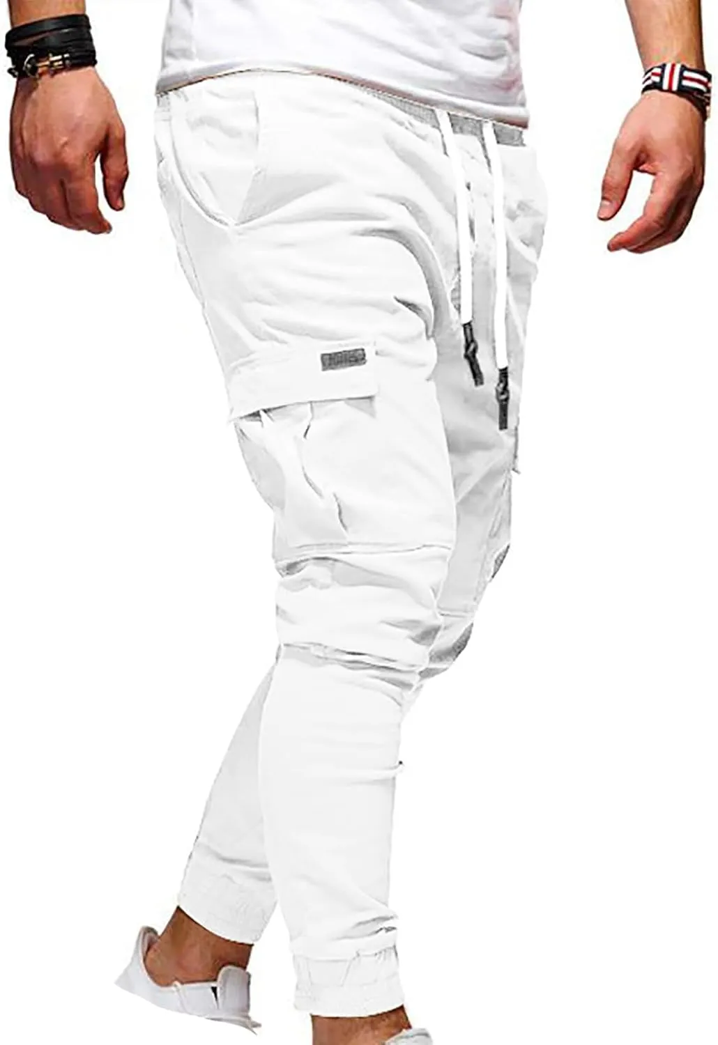 Aymnlox Mens Slim Fit Pants Elastic Waist Drawstring Solid Casual Joggers Sweatpants Fall Classic Workout Tapered Trousers