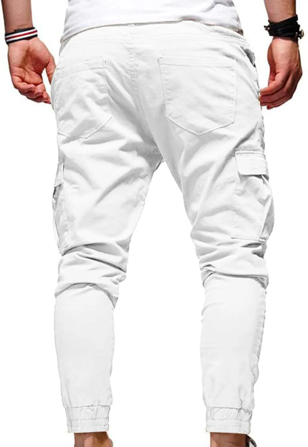 Aymnlox Mens Slim Fit Pants Elastic Waist Drawstring Solid Casual Joggers Sweatpants Fall Classic Workout Tapered Trousers
