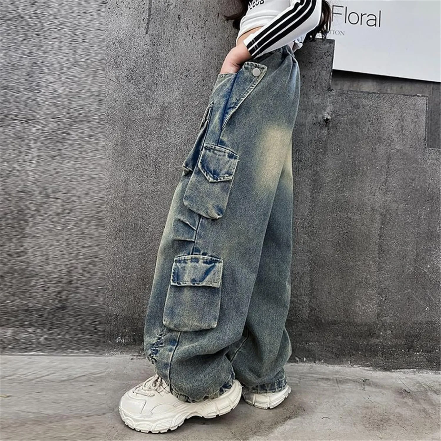 Baby Girl Clothes Warm Kids Girls Ripped Distressed Washed Baggy Wide Leg Casual Jeans Size Toddlers Gymnastics Clothes