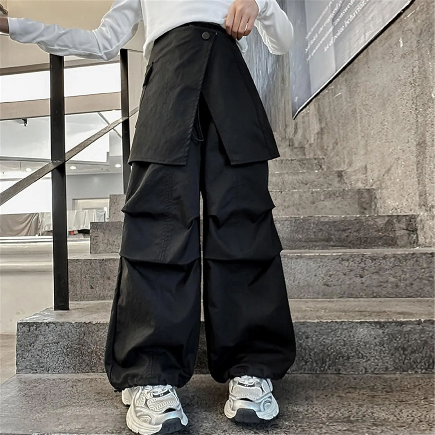 Baggy Cargo Pants for Teen Girls Parachute Baggy Joggers Kids Y2K Detachable High Waisted Wide Leg Pants Hiking Pants