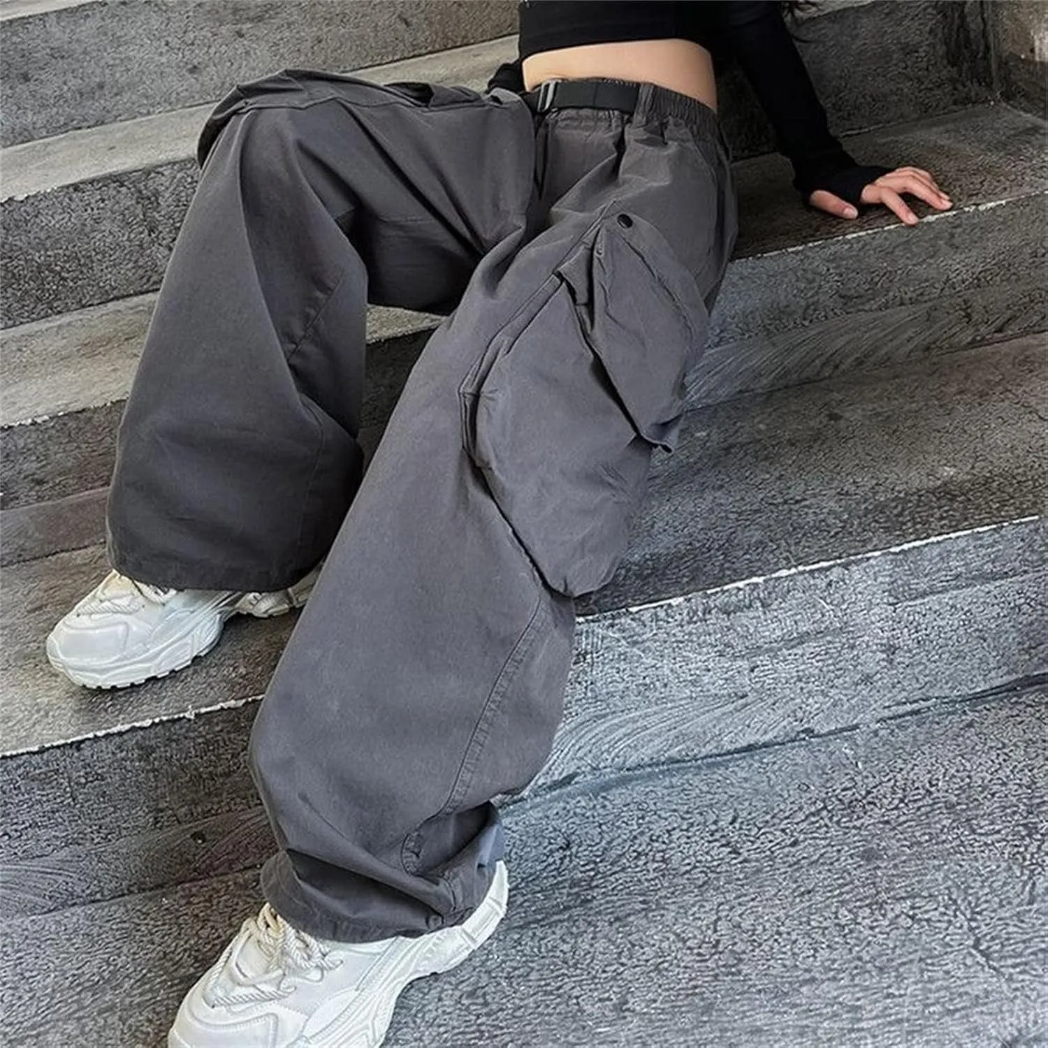 Baggy Cargo Pants for Teen Girls Parachute Pants Wide Leg Pants Kids Joggers Y2k Streetwear Elastic Waist Hiking Pants