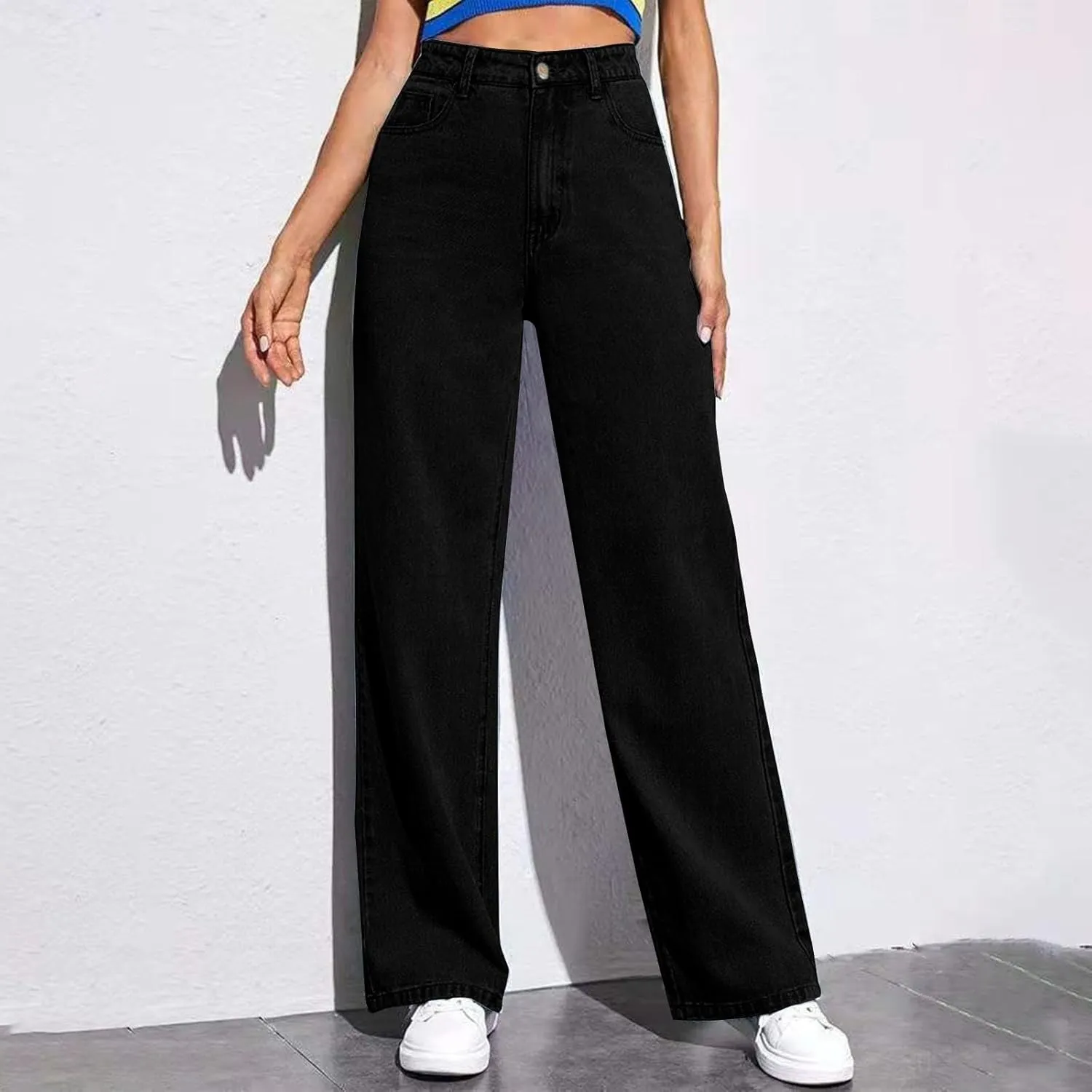 Baggy Jeans for Women High Waisted Wide Leg Y2k Pants Stretchy Plus Size Casual Sweatpants Jean with Pockets