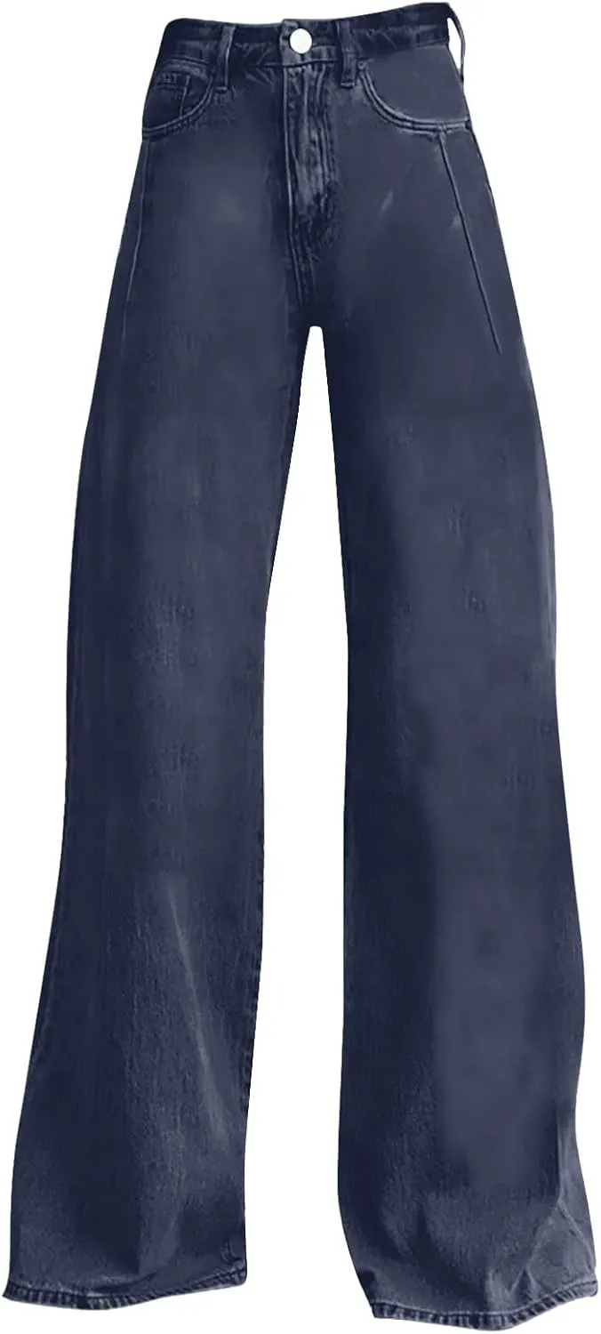 Baggy Jeans for Women Summer Wide Leg Vintage Pant Denim 90s Y2K Streetwear High Waisted Straight Pants with Pockets