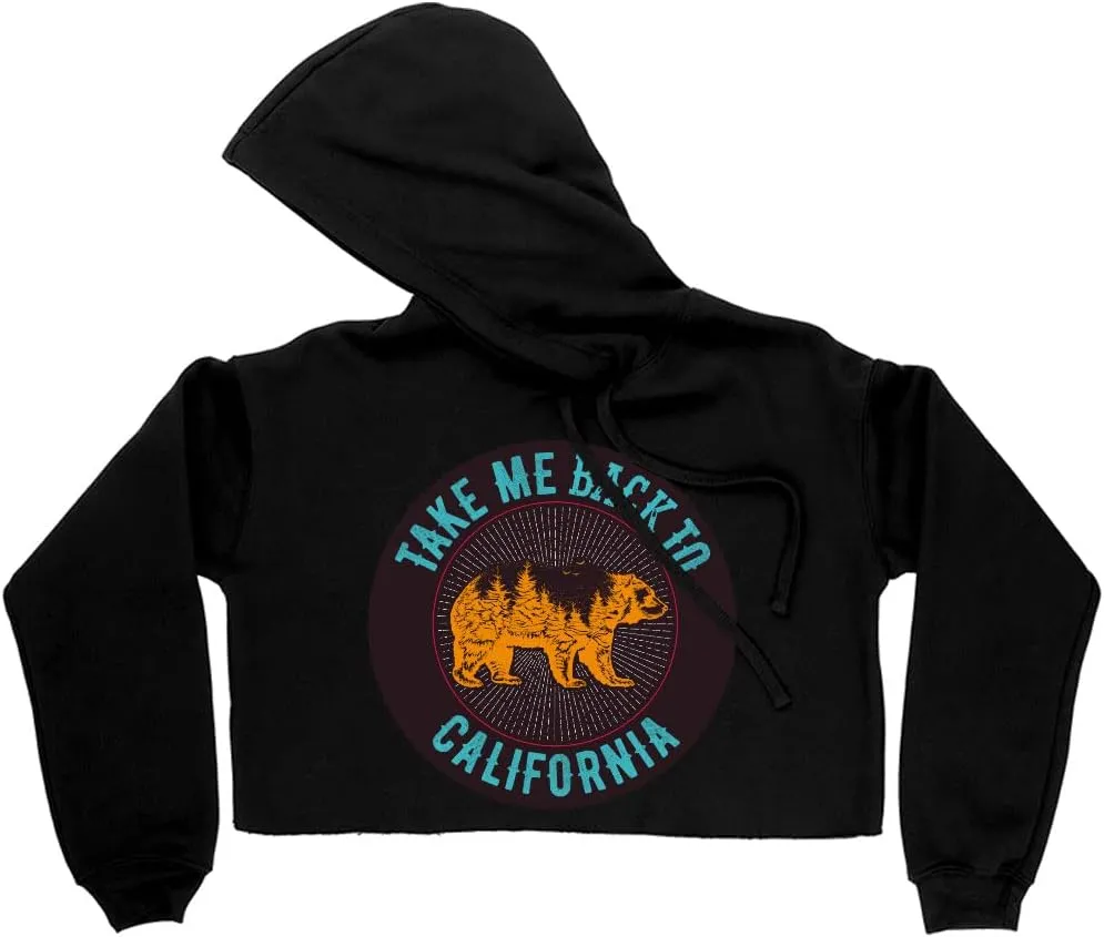 Bear Women's Cropped Fleece Hoodie - California Cropped Hoodie for Women - Unique Hooded Sweatshirt