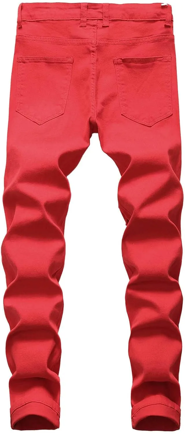 Binmer Men's Ripped Distressed Jeans Straight Fit Washed Denim Jeans Fashion Destroyed Skinny Biker Moto Trousers Plus Size