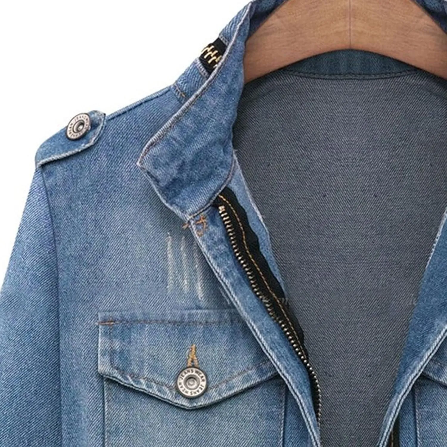 Boyfriend Denim Jacket for Women Oversized Jean Coat Casual Loose Long Sleeve Jean Jackets Distressed Outerwear