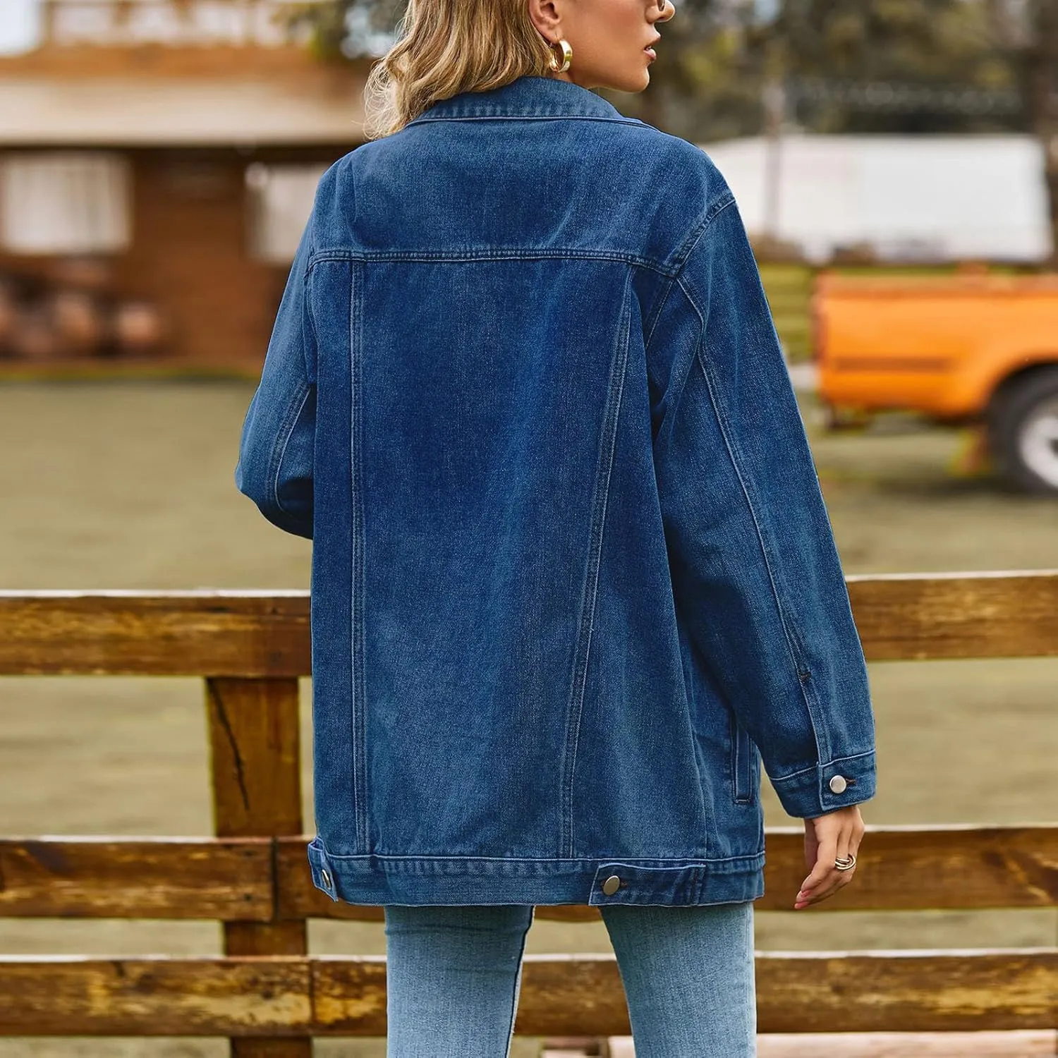 Boyfriend Denim Jacket for Women Oversized Jean Coat Casual Loose Long Sleeve Jean Jackets Distressed Outerwear