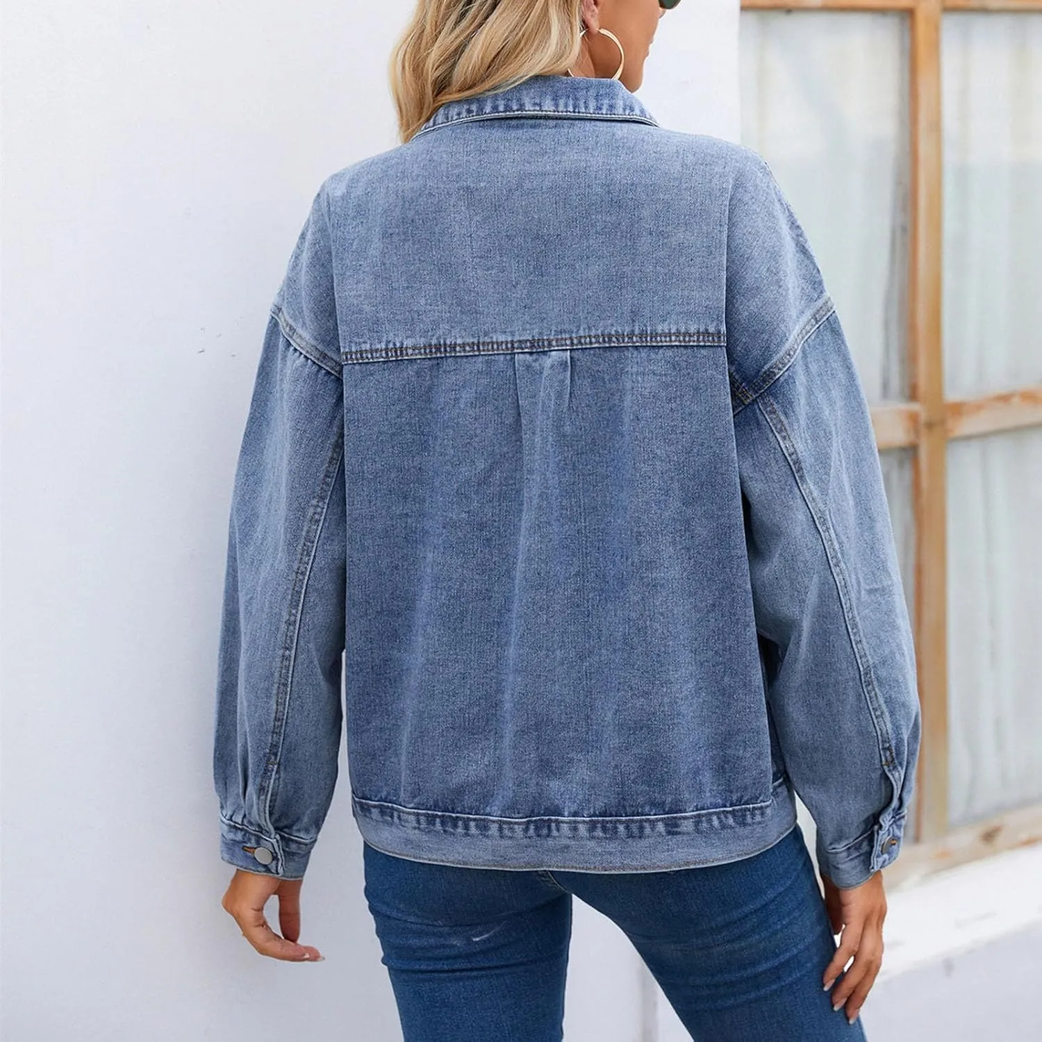 Boyfriend Denim Jacket for Women Oversized Jean Coat Casual Loose Long Sleeve Jean Jackets Distressed Outerwear