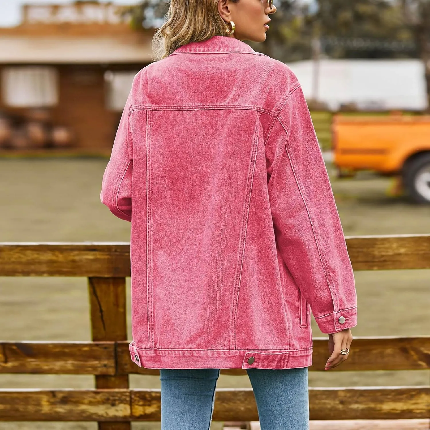 Boyfriend Denim Jacket for Women Oversized Jean Coat Casual Loose Long Sleeve Jean Jackets Distressed Outerwear