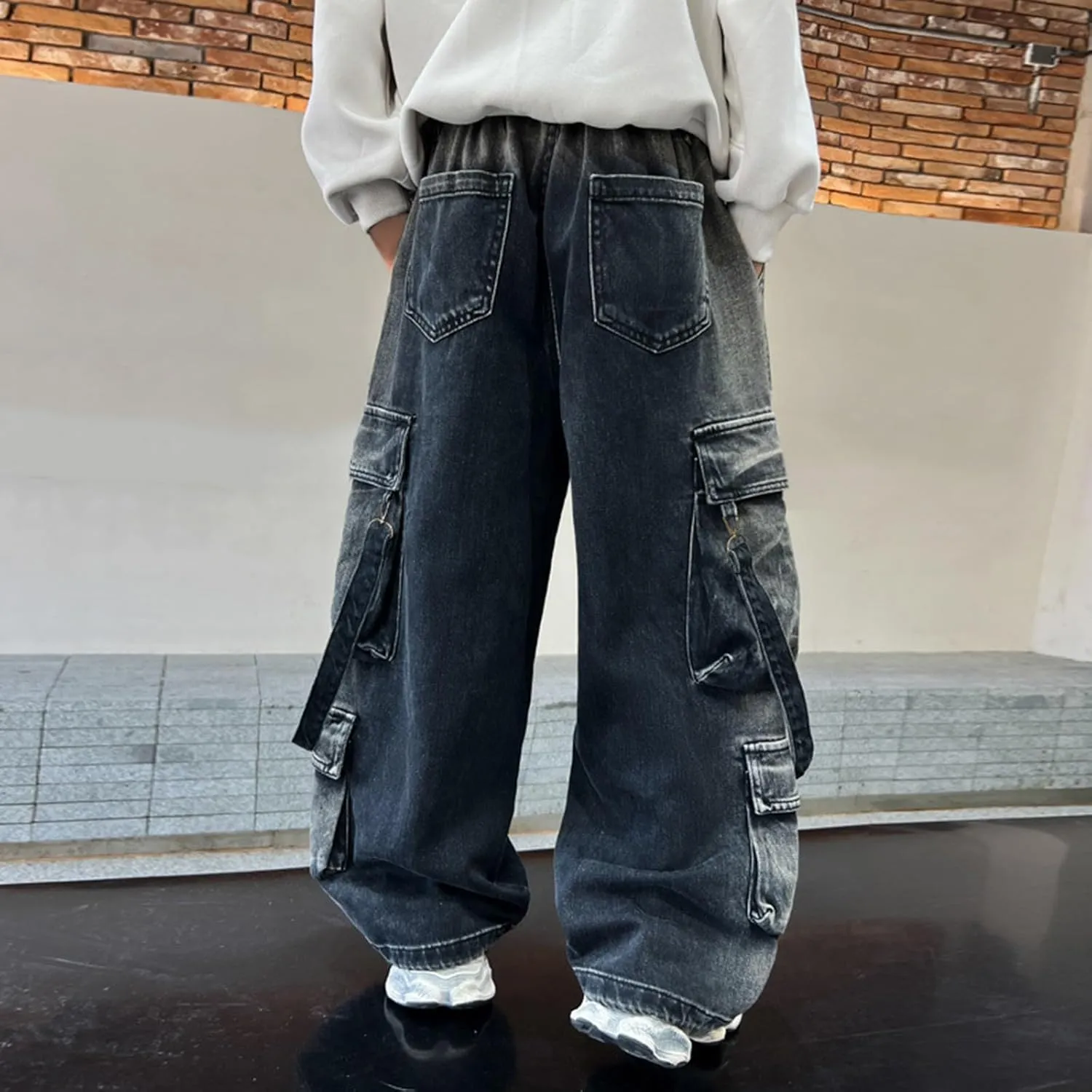 Boys Baggy Jeans Cargo Denim Pants Kids Elastic Waist Trousers Classic Streetwear Vintage Jeans School Clothing Joggers