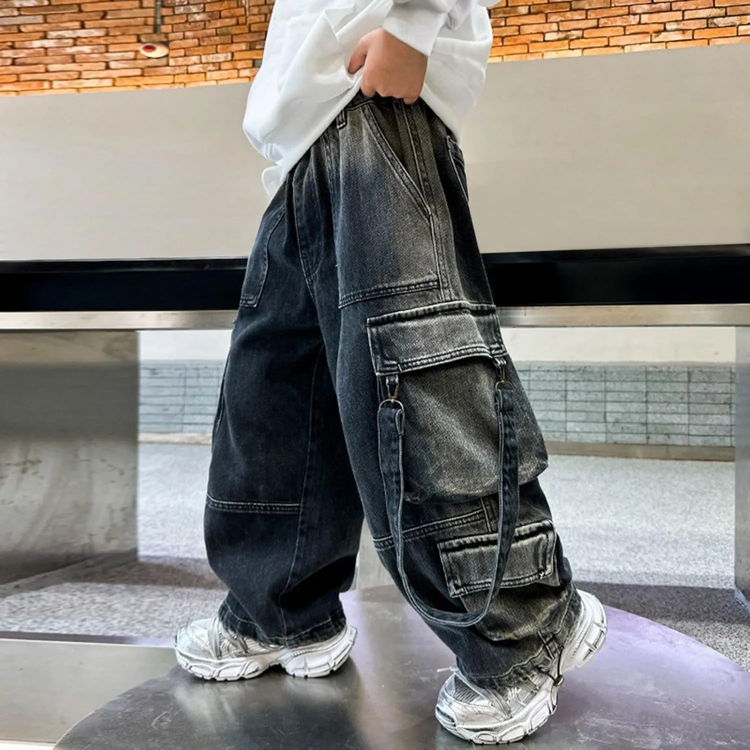Boys Baggy Jeans Cargo Denim Pants Kids Elastic Waist Trousers Classic Streetwear Vintage Jeans School Clothing Joggers
