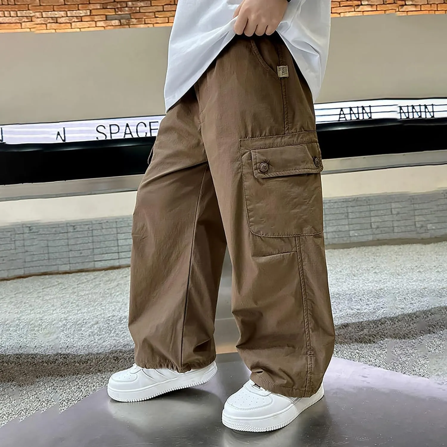 Boys Camo Pants Kids Pull on Elastic Waist Casual Loose Jogging Bottoms Elastic Cuffed Cargo Joggers 8-15 Years
