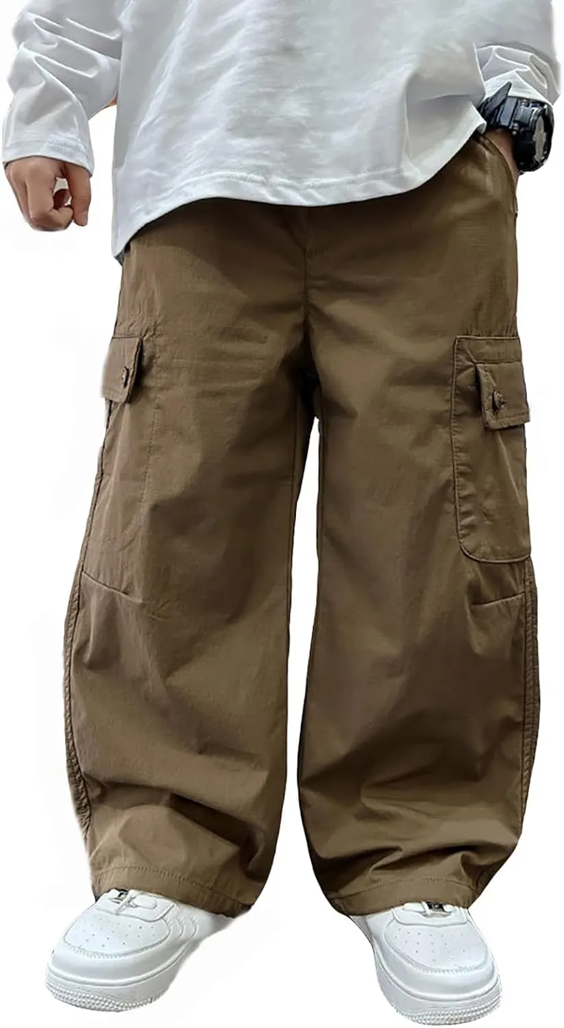 Boys Camo Pants Kids Pull on Elastic Waist Casual Loose Jogging Bottoms Elastic Cuffed Cargo Joggers 8-15 Years