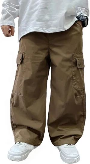 Boys Camo Pants Kids Pull on Elastic Waist Casual Loose Jogging Bottoms Elastic Cuffed Cargo Joggers 8-15 Years