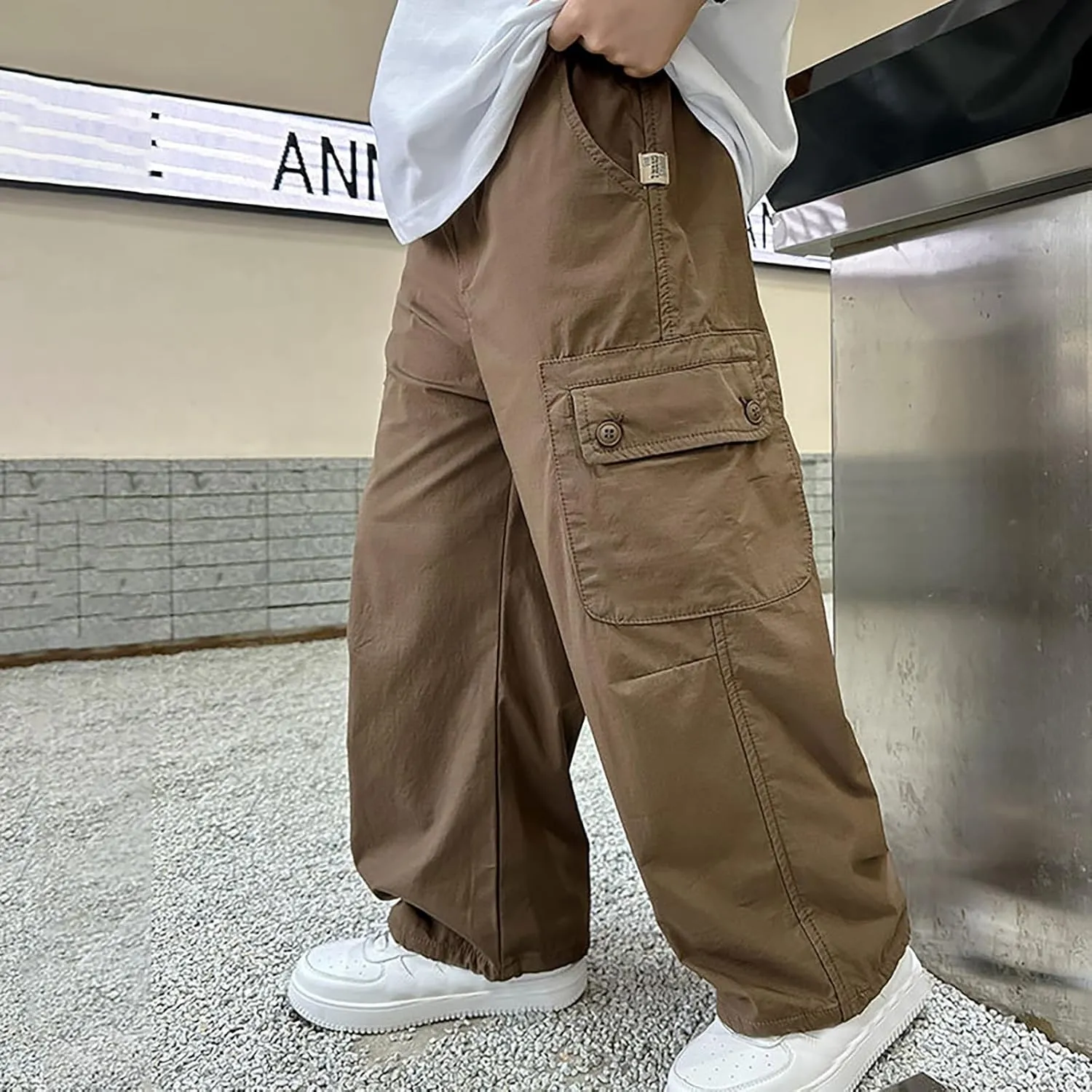 Boys Camo Pants Kids Pull on Elastic Waist Casual Loose Jogging Bottoms Elastic Cuffed Cargo Joggers 8-15 Years