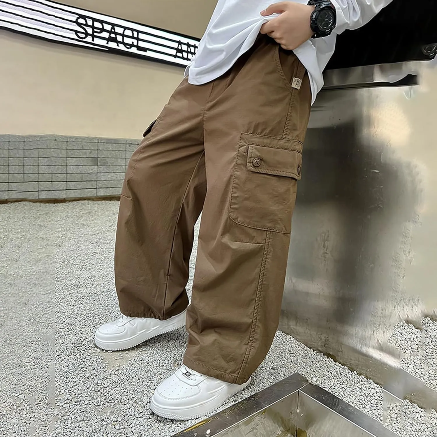 Boys Camo Pants Kids Pull on Elastic Waist Casual Loose Jogging Bottoms Elastic Cuffed Cargo Joggers 8-15 Years