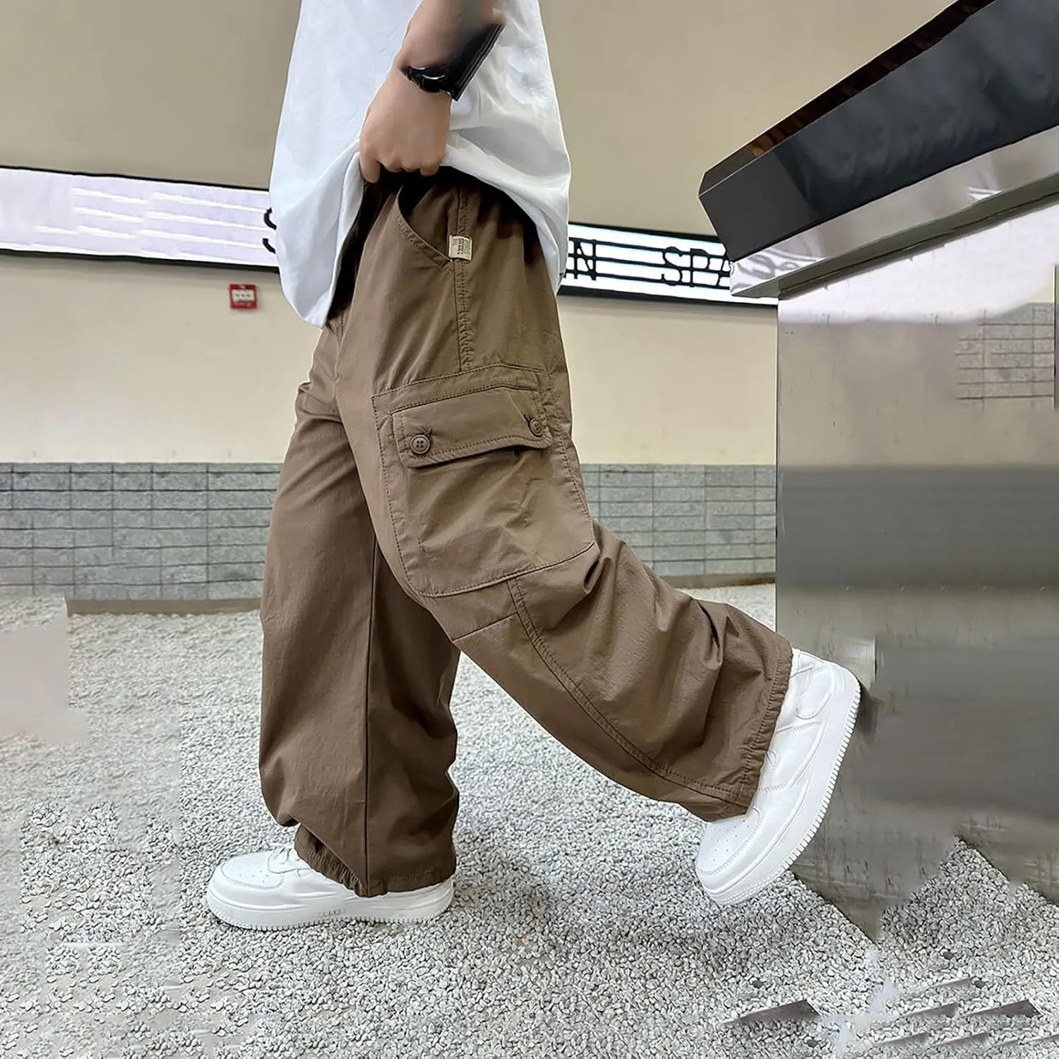 Boys Camo Pants Kids Pull on Elastic Waist Casual Loose Jogging Bottoms Elastic Cuffed Cargo Joggers 8-15 Years