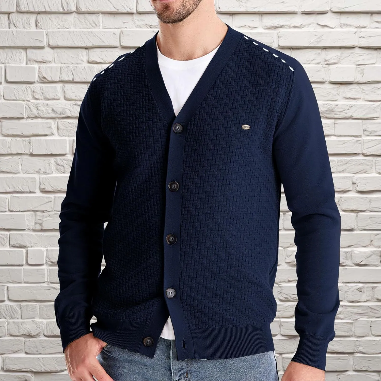 Button Down Cardigan Sweaters for Men Lightweight V Neck Sweater Casual Knit Sweater Casual Open Front Cardigan