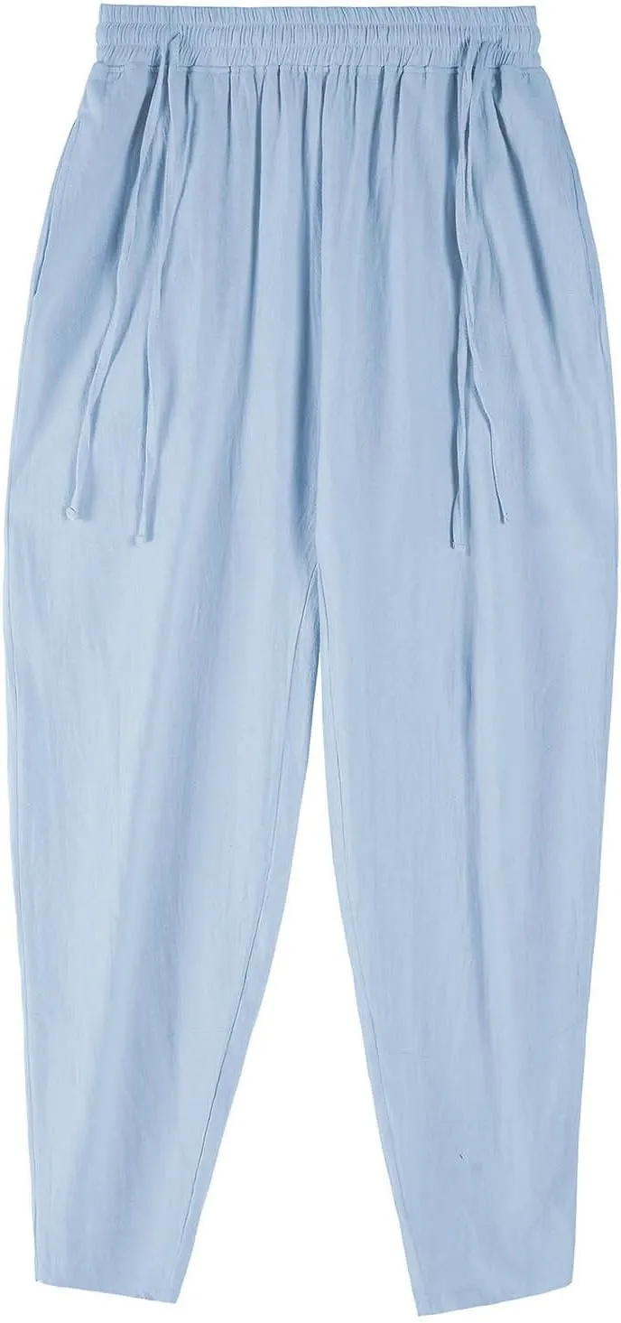 Cambkatl Cotton Linen Pants for Men Casual 2025 Summer Elastic Waist Drawstring Lightweight Loose Beach Travel Lounge Pants