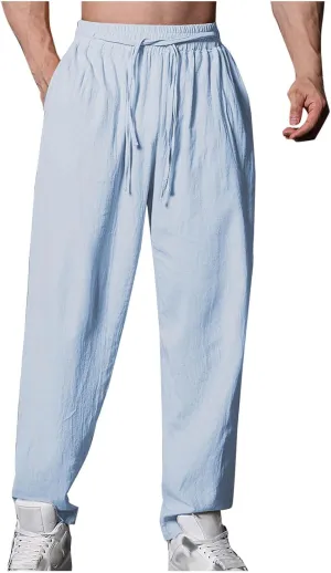 Cambkatl Cotton Linen Pants for Men Casual 2025 Summer Elastic Waist Drawstring Lightweight Loose Beach Travel Lounge Pants