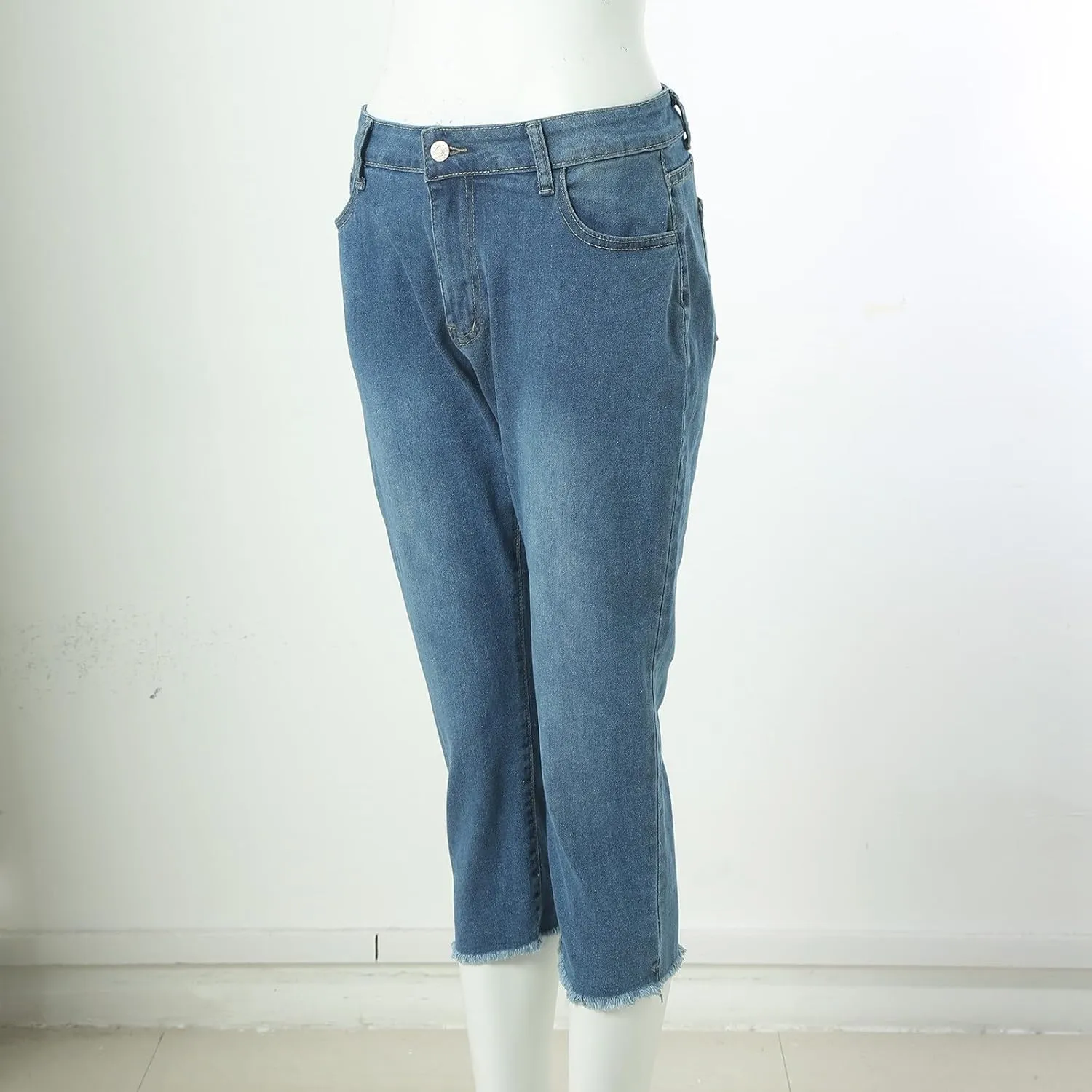 Capri Jeans for Women Stretch Leg High Waisted Distressed Denim Skinny Cropped Jean Streetwear