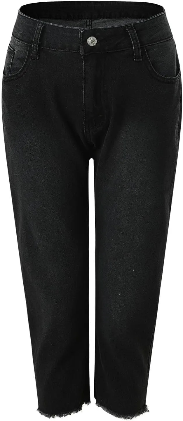 Capri Jeans for Women Stretch Leg High Waisted Distressed Denim Skinny Cropped Jean Streetwear