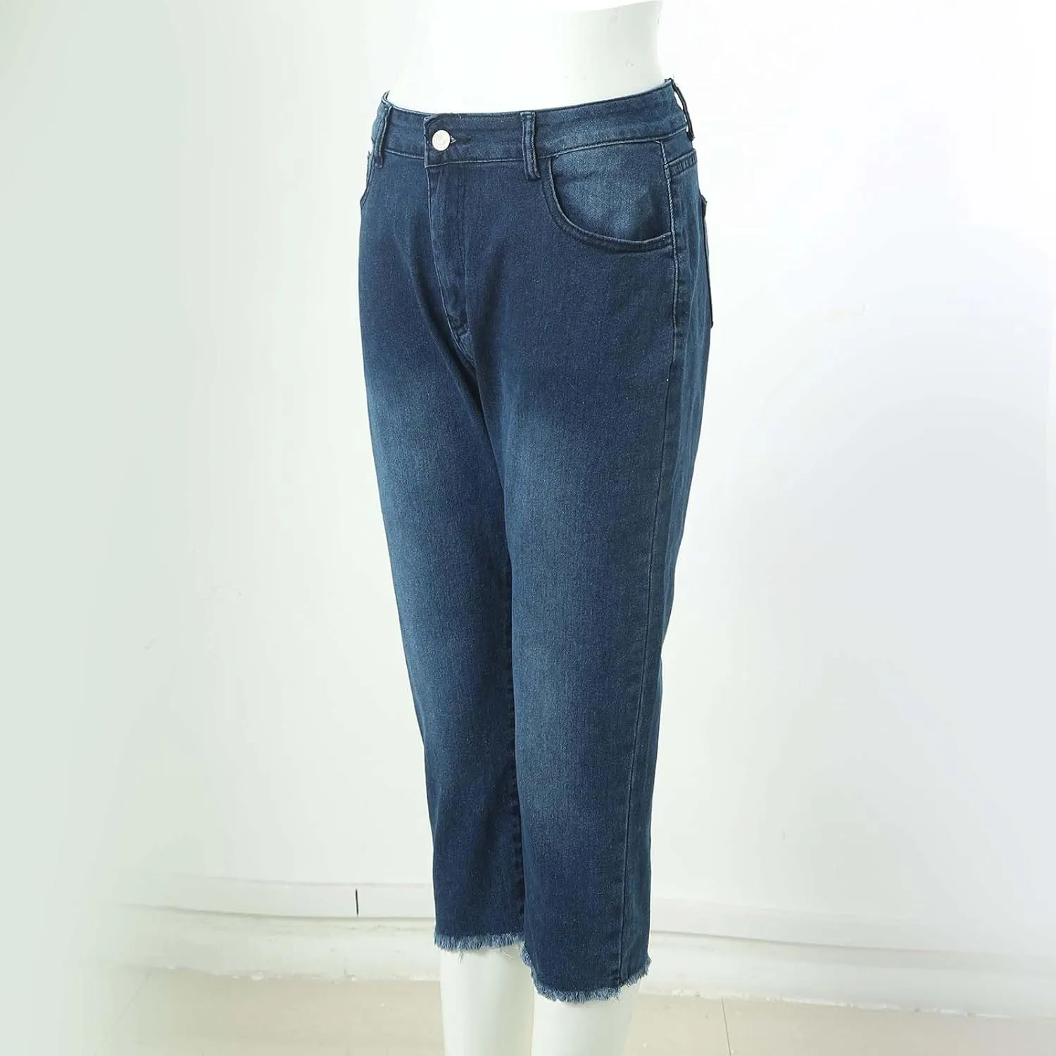 Capri Jeans for Women Stretch Leg High Waisted Distressed Denim Skinny Cropped Jean Streetwear