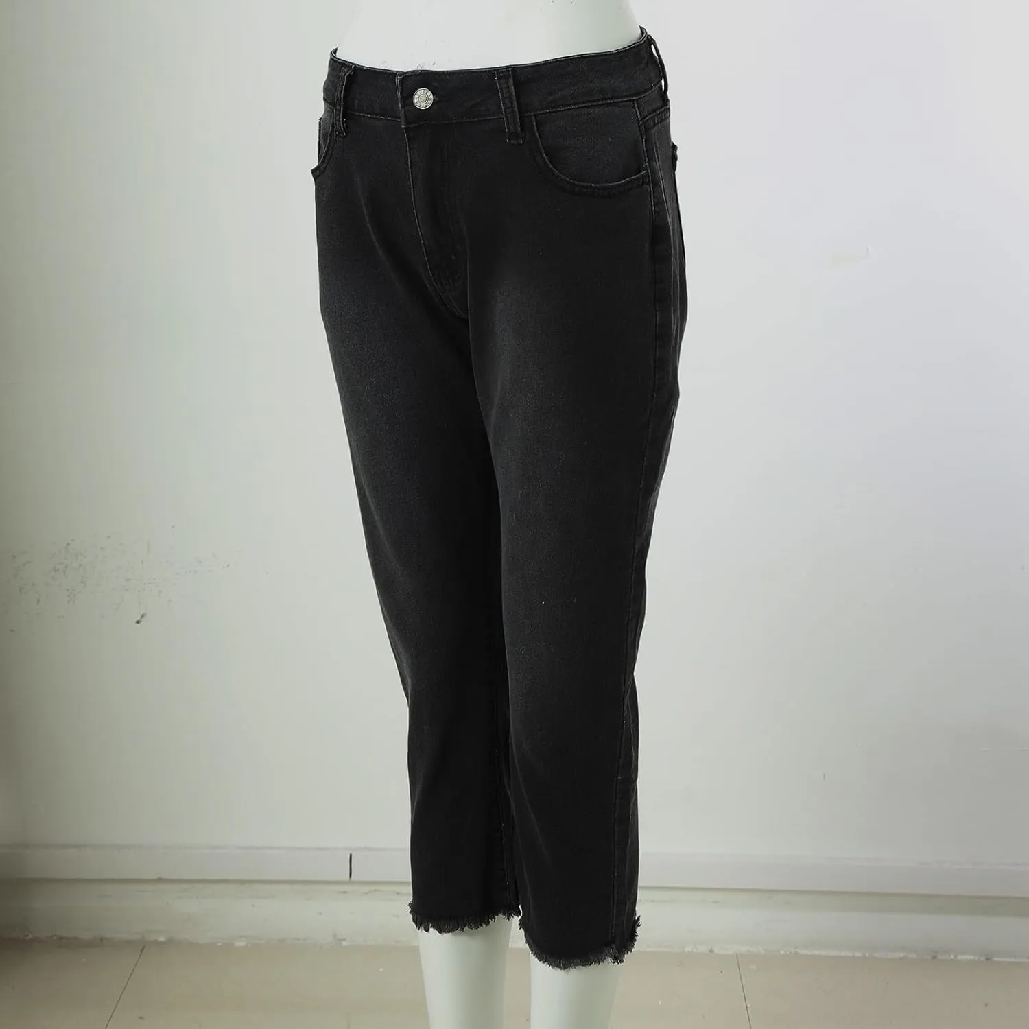 Capri Jeans for Women Stretch Leg High Waisted Distressed Denim Skinny Cropped Jean Streetwear