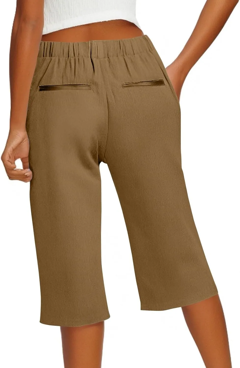 Capri Pants for Women Linen Elastic Weight Drawstring Pant 2025 Summer Casual Cotton Wide Leg Trouser with Pockets
