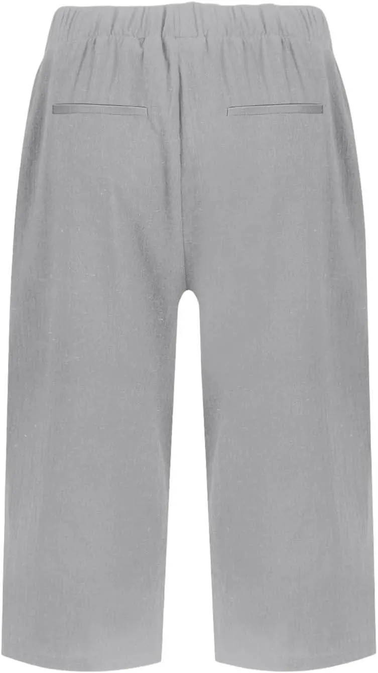 Capri Pants for Women Linen Elastic Weight Drawstring Pant 2025 Summer Casual Cotton Wide Leg Trouser with Pockets