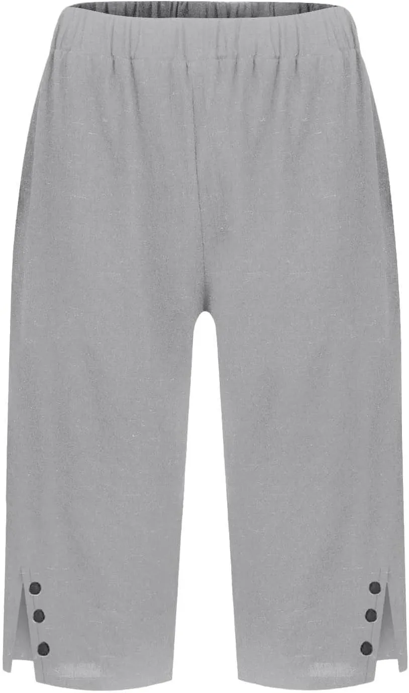 Capri Pants for Women Linen Elastic Weight Drawstring Pant 2025 Summer Casual Cotton Wide Leg Trouser with Pockets