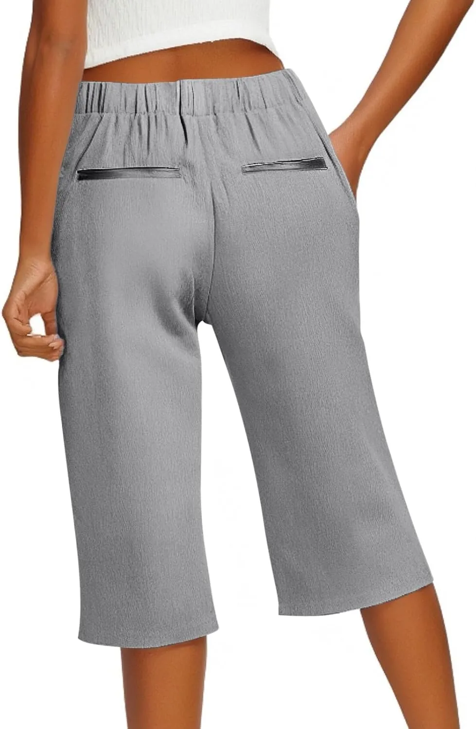 Capri Pants for Women Linen Elastic Weight Drawstring Pant 2025 Summer Casual Cotton Wide Leg Trouser with Pockets