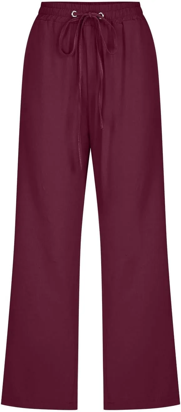 Capri Pants for Women Summer Trendy Linen Pants Plus Size Capris Linen Clothes Elastic Waist Cropped Trouser