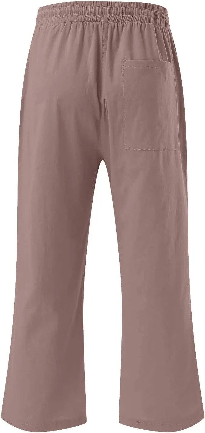 Capri Pants for Women Summer Trendy Linen Pants Plus Size Capris Linen Clothes Elastic Waist Cropped Trouser