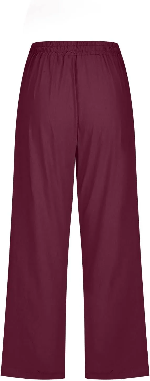 Capri Pants for Women Summer Trendy Linen Pants Plus Size Capris Linen Clothes Elastic Waist Cropped Trouser