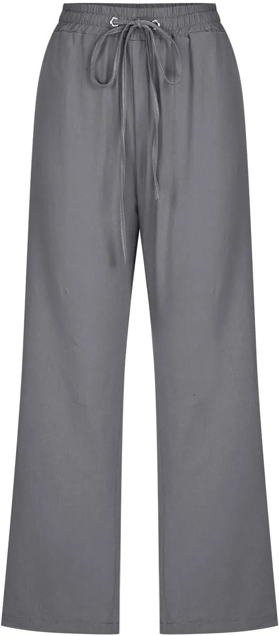 Capri Pants for Women Summer Trendy Linen Pants Plus Size Capris Linen Clothes Elastic Waist Cropped Trouser