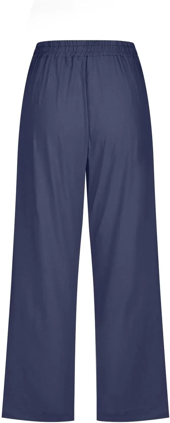 Capri Pants for Women Summer Trendy Linen Pants Plus Size Capris Linen Clothes Elastic Waist Cropped Trouser