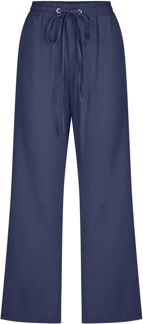 Capri Pants for Women Summer Trendy Linen Pants Plus Size Capris Linen Clothes Elastic Waist Cropped Trouser