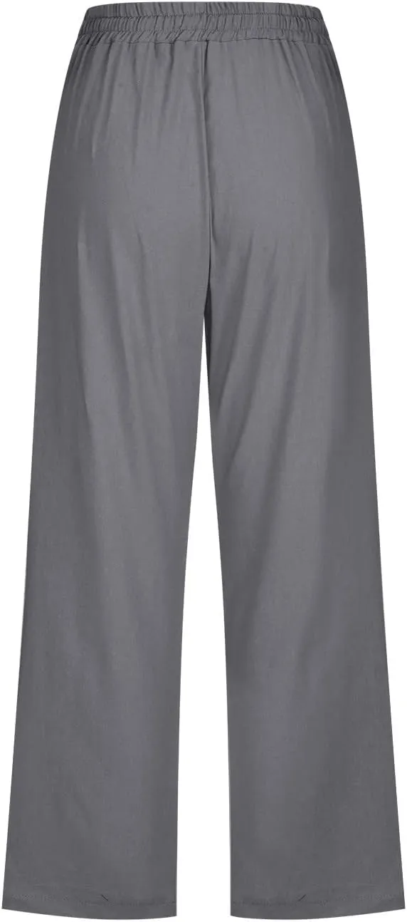 Capri Pants for Women Summer Trendy Linen Pants Plus Size Capris Linen Clothes Elastic Waist Cropped Trouser