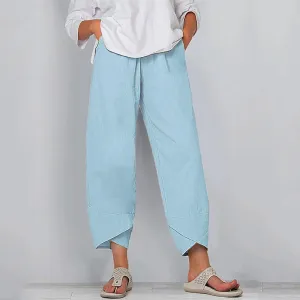 Capris Linen Pants for Women Ocean Japanese Art Printed Baggy Cropped Wide Leg Pallazzo Trousers Pants for Beach