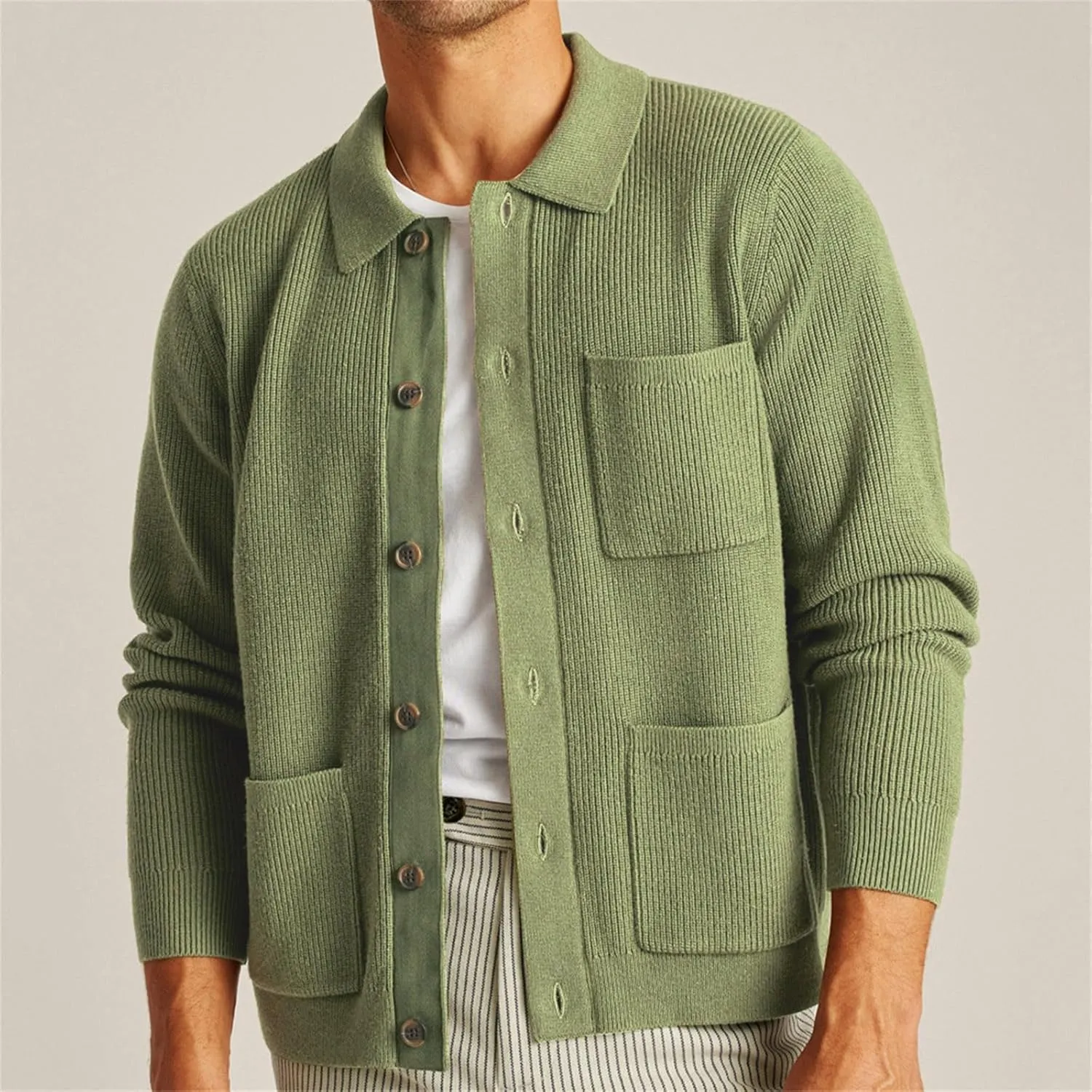 Cardigan Sweater for Men Button Down Knit Cardigan Knit Lapel Sweater Lightweight Cardigan Sweater with Pockets