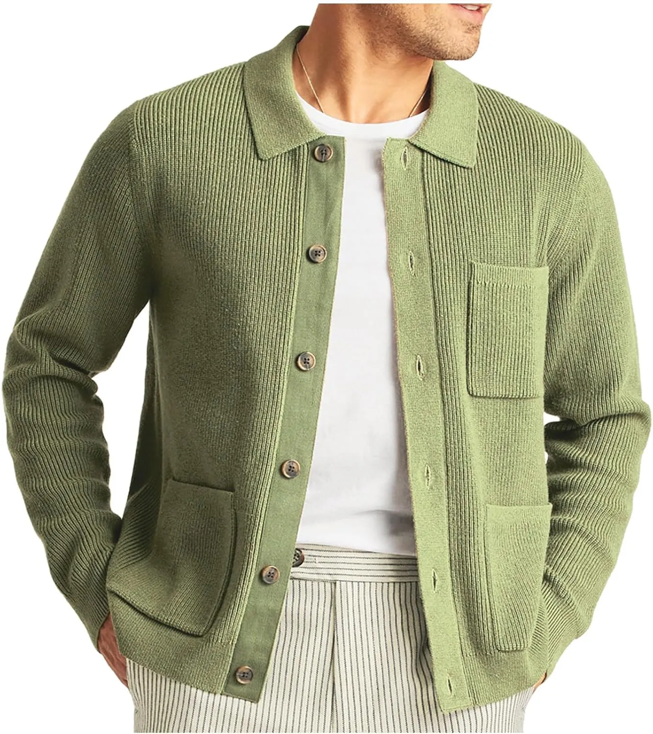 Cardigan Sweater for Men Button Down Knit Cardigan Knit Lapel Sweater Lightweight Cardigan Sweater with Pockets
