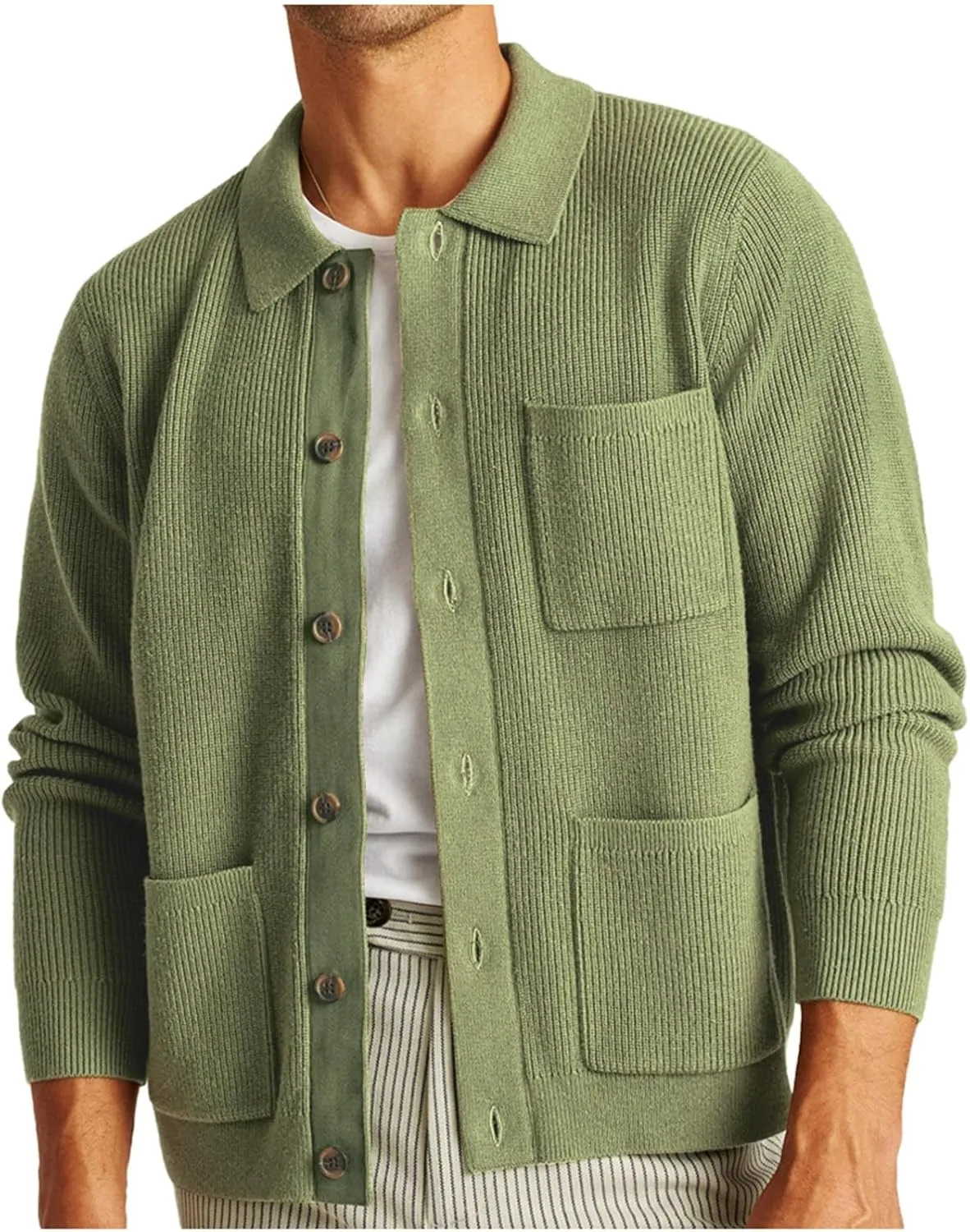 Cardigan Sweater for Men Button Down Knit Cardigan Knit Lapel Sweater Lightweight Cardigan Sweater with Pockets