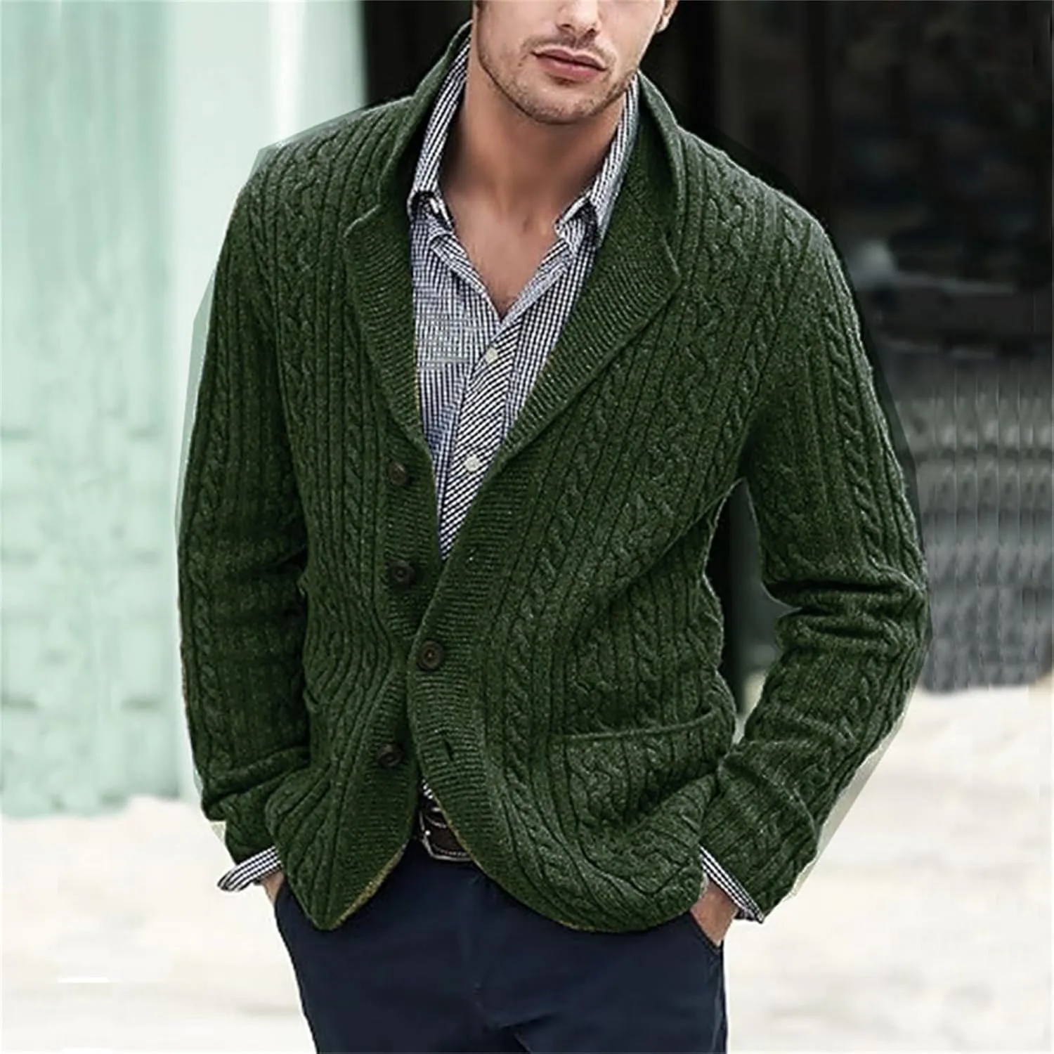 Cardigan Sweater for Men Lapel Button Down Coat Loose Casual Sweaters Long Sleeve Business Tops Vintage Coat Trendy